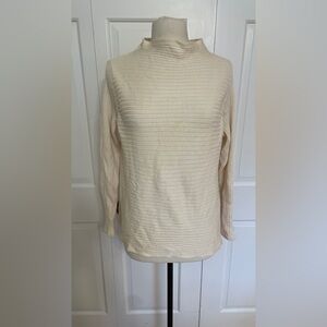 Eileen Fisher Cream Mock Neck Ribbed Merino Wool Sweater Large